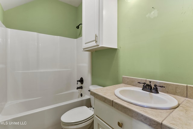 full bathroom featuring vanity, toilet, and bathtub / shower combination