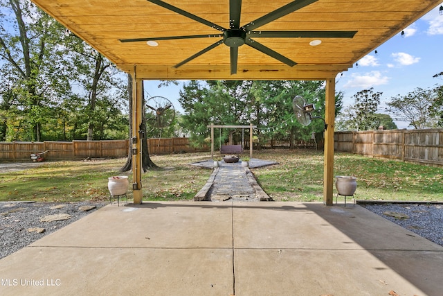 view of patio / terrace featuring ceiling fan