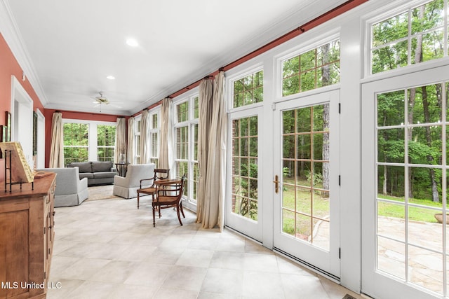 169 Pine Hill Dr, Brandon, MS 39047 - sunroom featuring crown molding, french doors, tile patterned flooring, and recessed lighting