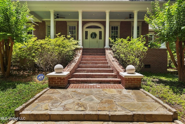 169 Pine Hill Dr, Brandon, MS 39047 - entrance to property featuring ceiling fan and brick siding