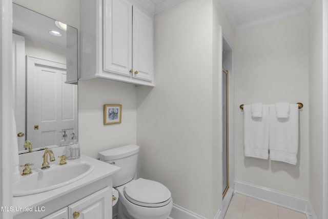 169 Pine Hill Dr, Brandon, MS 39047 - full bath featuring ornamental molding, vanity, a stall shower, and tile patterned flooring