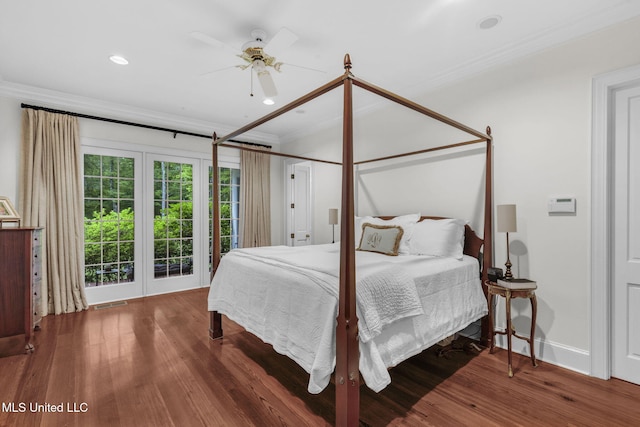169 Pine Hill Dr, Brandon, MS 39047 - bedroom with ornamental molding, wood finished floors, recessed lighting, and ceiling fan