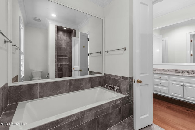 169 Pine Hill Dr, Brandon, MS 39047 - bathroom with crown molding, a bath, and vanity