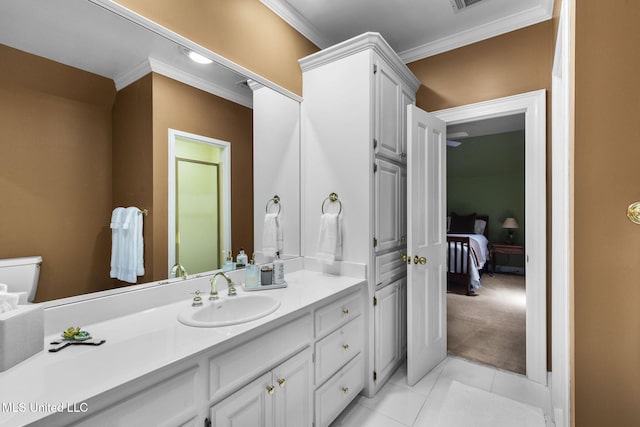 169 Pine Hill Dr, Brandon, MS 39047 - ensuite bathroom featuring ornamental molding, vanity, and tile patterned flooring