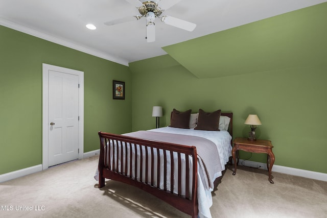 169 Pine Hill Dr, Brandon, MS 39047 - carpeted bedroom featuring a ceiling fan, crown molding, and recessed lighting