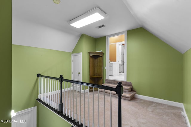 169 Pine Hill Dr, Brandon, MS 39047 - staircase with vaulted ceiling and carpet