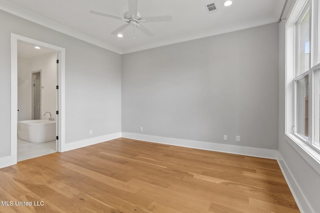 119 Paylors Way, Madison, MS 39110 - spare room with a ceiling fan, ornamental molding, recessed lighting, and light wood-style flooring