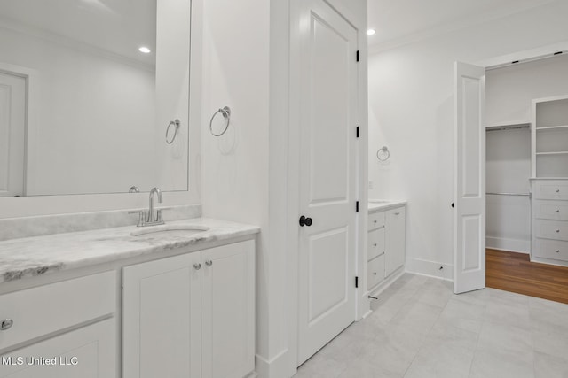 119 Paylors Way, Madison, MS 39110 - bathroom with vanity, ornamental molding, and recessed lighting