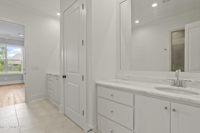 119 Paylors Way, Madison, MS 39110 - bathroom featuring ornamental molding, vanity, tile patterned flooring, and recessed lighting