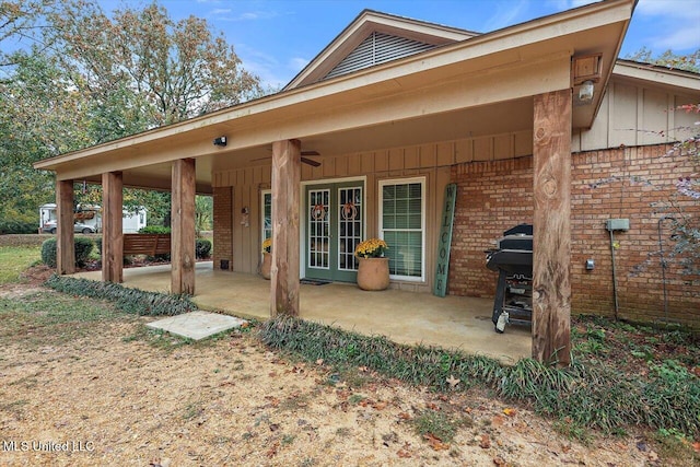 exterior space featuring a patio and ceiling fan