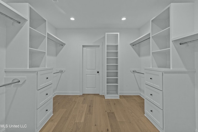 spacious closet with light wood-type flooring