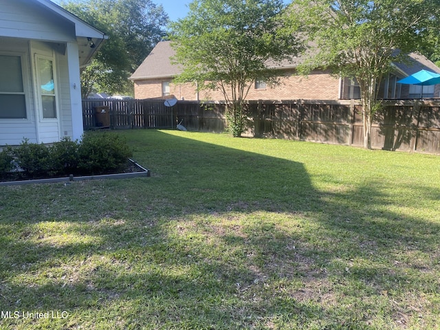 view of yard with a fenced backyard