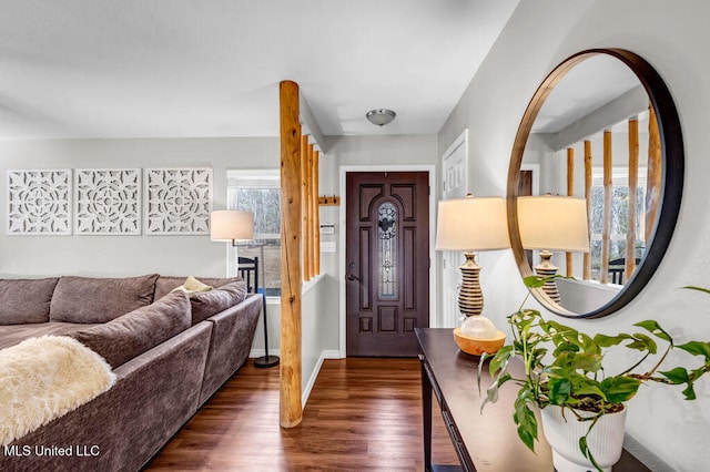 entrance foyer with baseboards and dark wood-style flooring