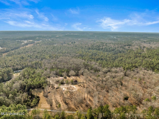 birds eye view of property featuring a forest view