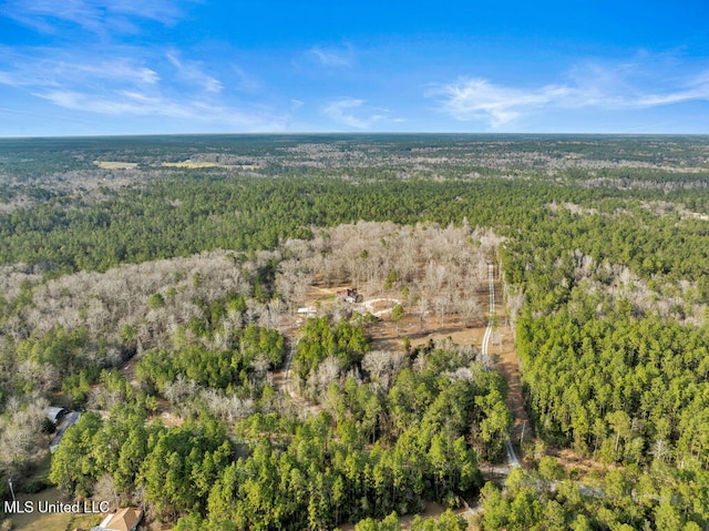 birds eye view of property featuring a forest view