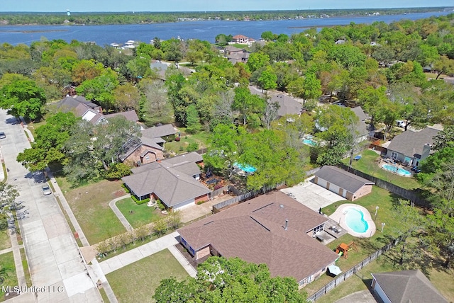 bird's eye view featuring a water view