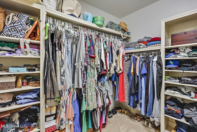 walk in closet with carpet