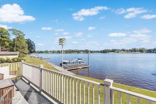 view of dock with a water view