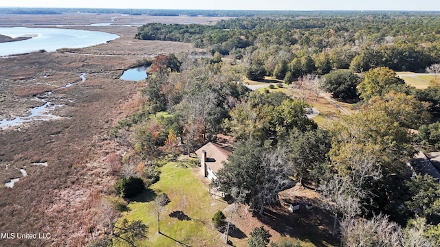 aerial view featuring a water view