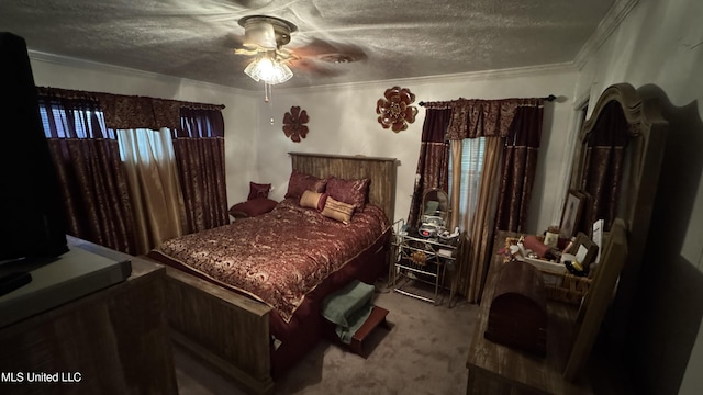 211 Boyd St, Ridgeland, MS 39157 - bedroom featuring a textured ceiling, carpet, crown molding, and a ceiling fan