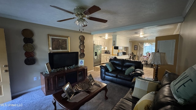 211 Boyd St, Ridgeland, MS 39157 - living area featuring crown molding, light carpet, and a ceiling fan