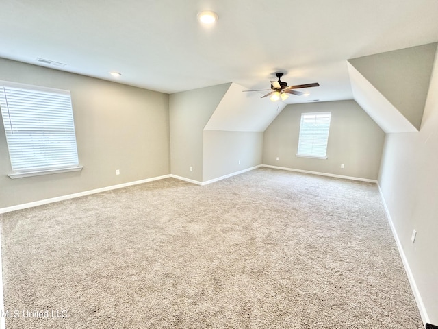 3464 Delaney Dr, Nesbit, MS 38651 - additional living space featuring ceiling fan, carpet floors, lofted ceiling, and baseboards