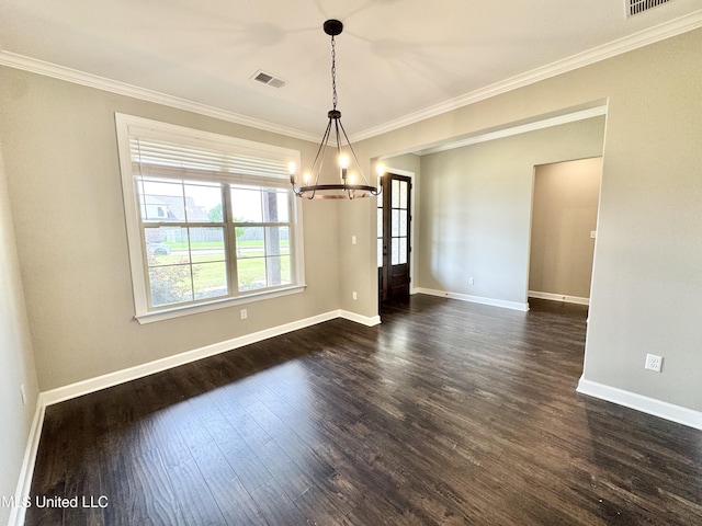 3464 Delaney Dr, Nesbit, MS 38651 - unfurnished dining area with a chandelier, dark wood-style floors, crown molding, and baseboards