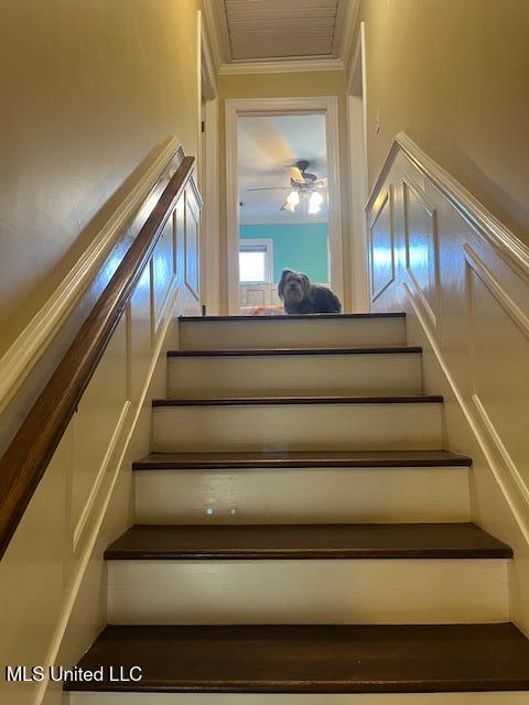 stairway with ceiling fan