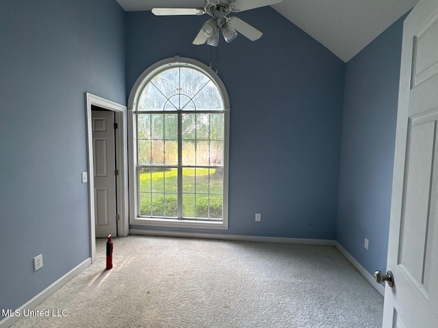 104 Warrior Ln, Clinton, MS 39056 - carpeted empty room featuring vaulted ceiling, a ceiling fan, and baseboards