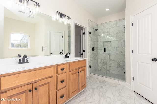 bathroom featuring vanity and walk in shower