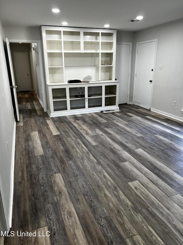 unfurnished living room featuring dark hardwood / wood-style flooring