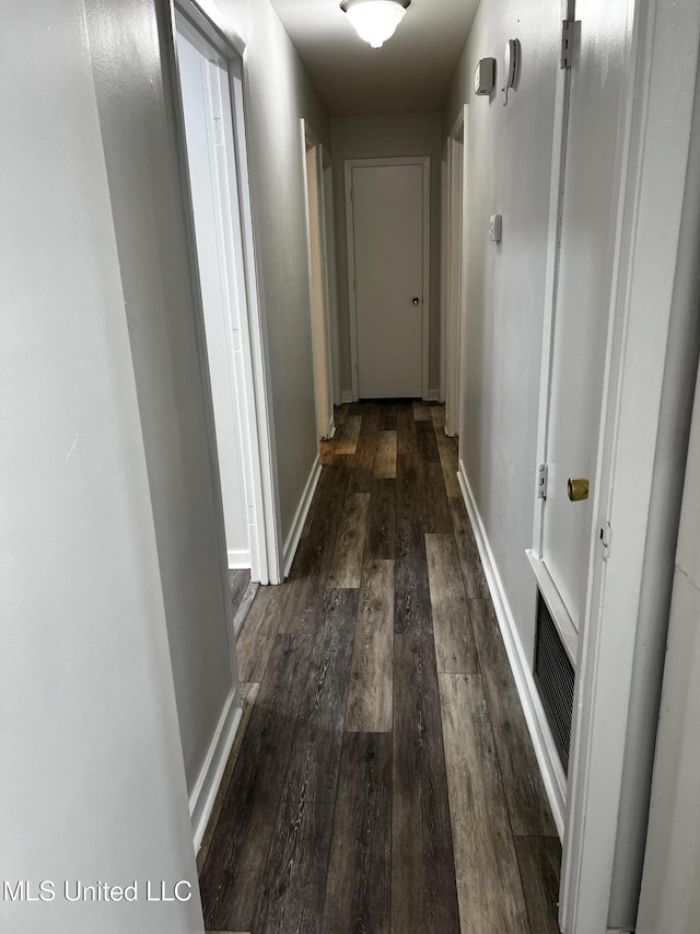 hallway featuring dark wood-type flooring