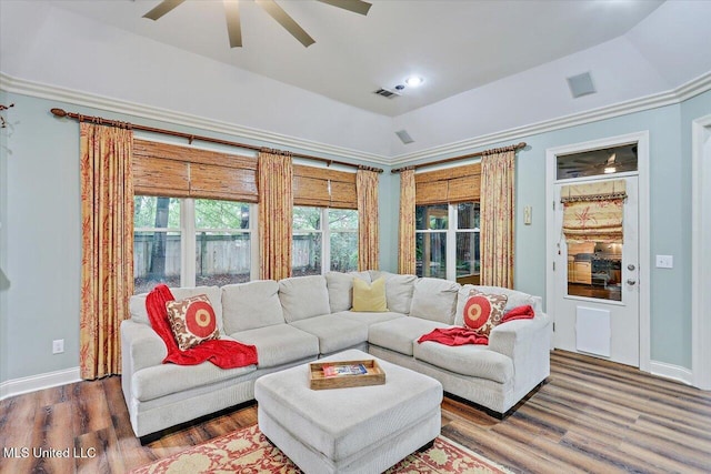 611 Berridge Dr, Ridgeland, MS 39157 - living room with a ceiling fan, wood finished floors, and baseboards