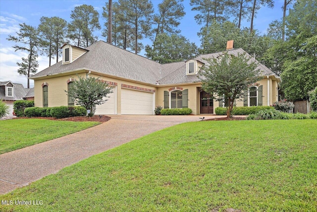611 Berridge Dr, Ridgeland, MS 39157 - view of front of property featuring an attached garage, a front yard, concrete driveway, a shingled roof, and a chimney