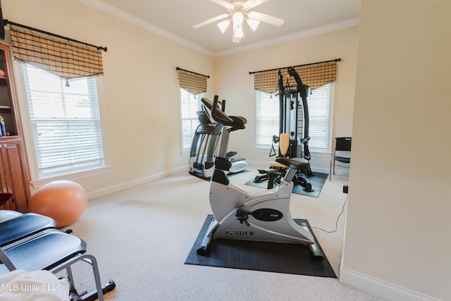 104 Overbrook Hl, Ridgeland, MS 39157 - exercise room with carpet flooring, ceiling fan, and ornamental molding