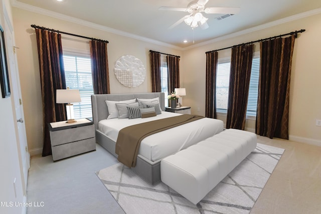 104 Overbrook Hl, Ridgeland, MS 39157 - bedroom featuring light carpet, crown molding, recessed lighting, and a ceiling fan