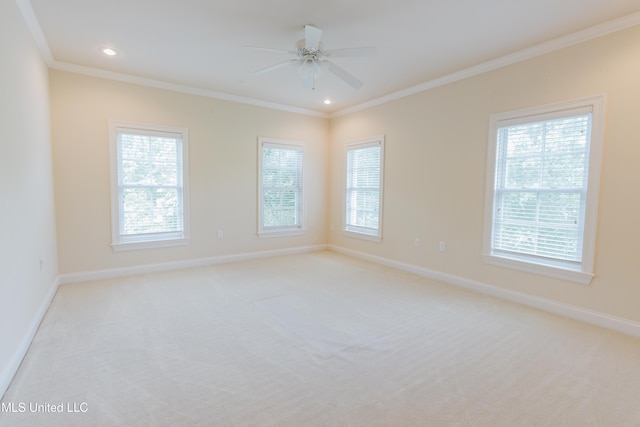 104 Overbrook Hl, Ridgeland, MS 39157 - spare room with light colored carpet, crown molding, recessed lighting, and a ceiling fan