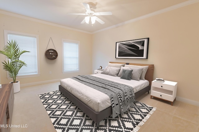 104 Overbrook Hl, Ridgeland, MS 39157 - bedroom with light carpet, ornamental molding, and ceiling fan