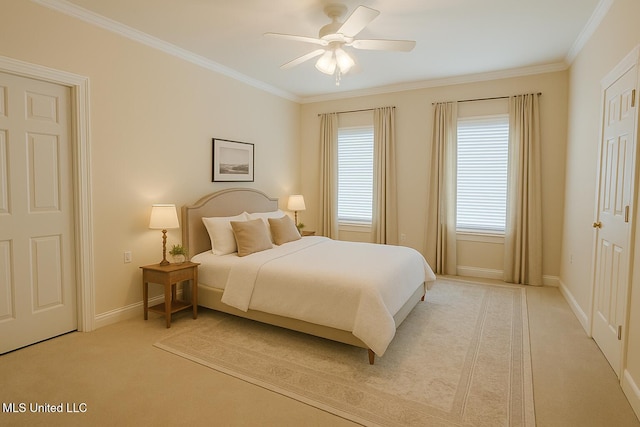 104 Overbrook Hl, Ridgeland, MS 39157 - bedroom featuring light carpet, ornamental molding, and a ceiling fan