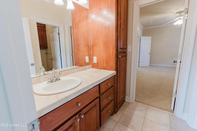 104 Overbrook Hl, Ridgeland, MS 39157 - bathroom featuring vanity, ceiling fan, tile patterned floors, and ornamental molding
