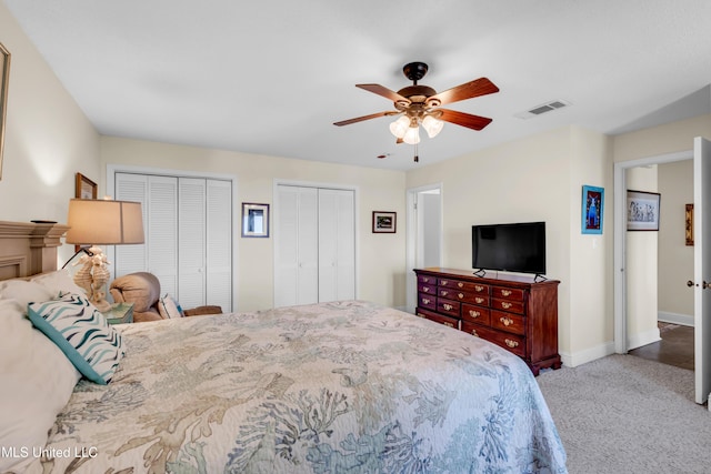 1130 Beach Blvd Unit 503, Biloxi, MS 39530 - bedroom with multiple closets, carpet flooring, baseboards, and ceiling fan