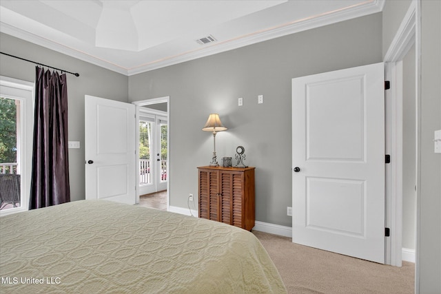 631 2nd St, Gulfport, MS 39501 - bedroom with light colored carpet, ornamental molding, and french doors