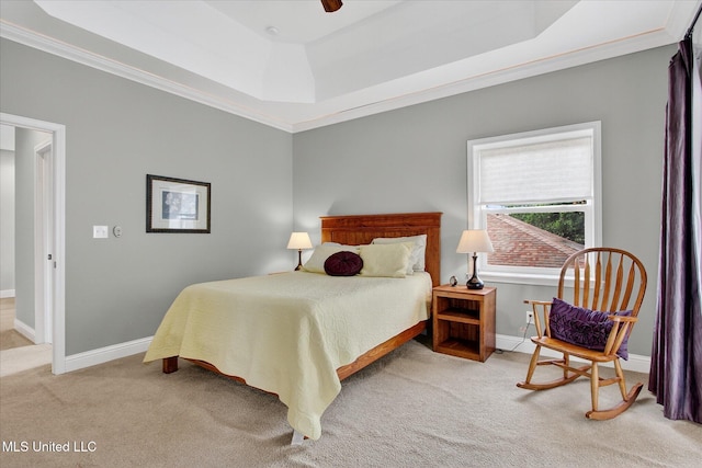 631 2nd St, Gulfport, MS 39501 - bedroom featuring carpet flooring, a raised ceiling, crown molding, and a ceiling fan