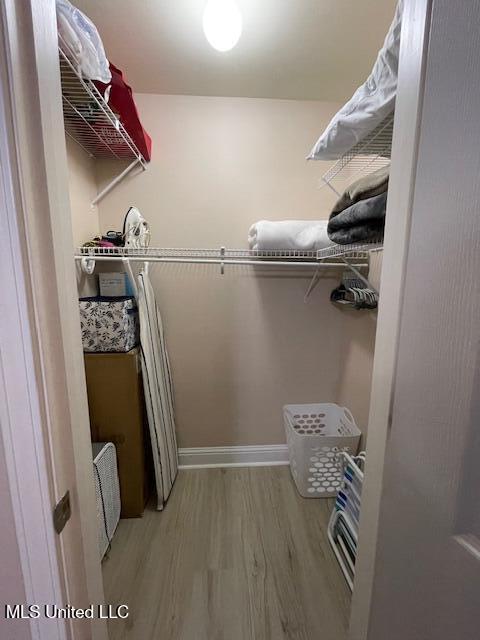 walk in closet featuring light hardwood / wood-style flooring