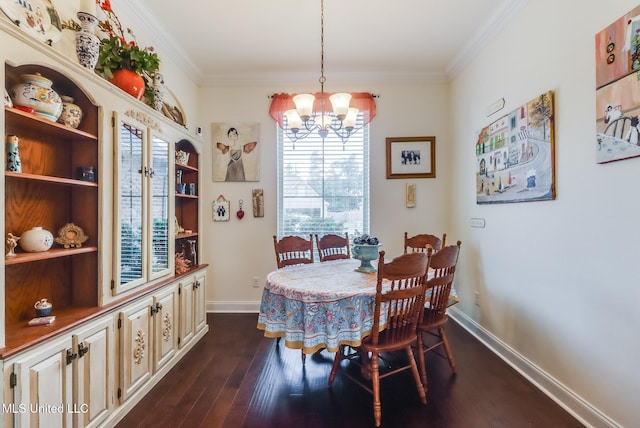 2018 Pelican Cir, Long Beach, MS 39560 - dining room with a chandelier, dark wood-type flooring, ornamental molding, and baseboards