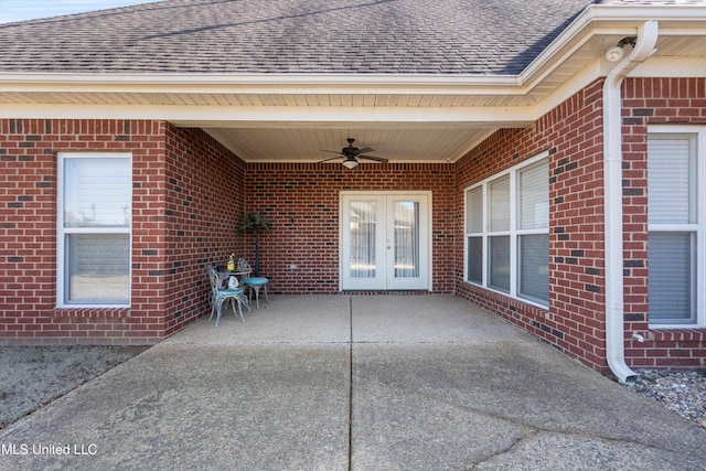 view of patio with french doors and ceiling fan