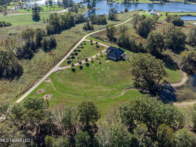 aerial view featuring a water view