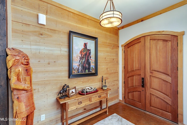 entrance foyer with wooden walls