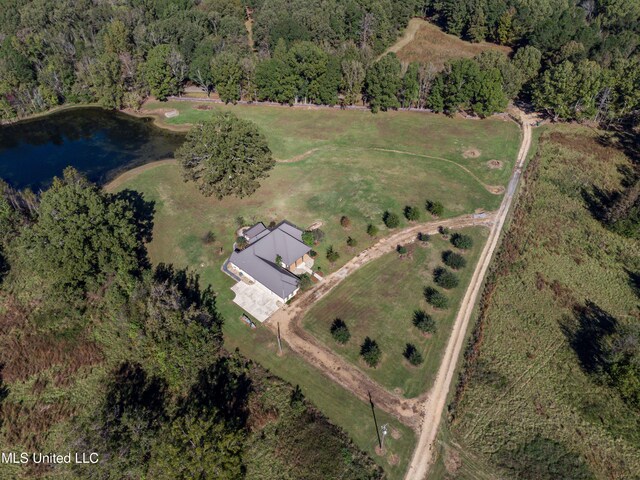 bird's eye view with a rural view and a water view
