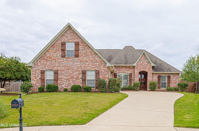 view of front of home featuring a front lawn